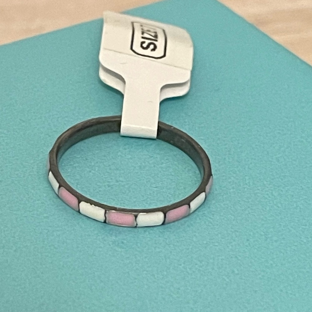 🆕 Stamped S925 Sterling Pink and White Pastel Band Ring -Size 7 - Picture 9 of 13